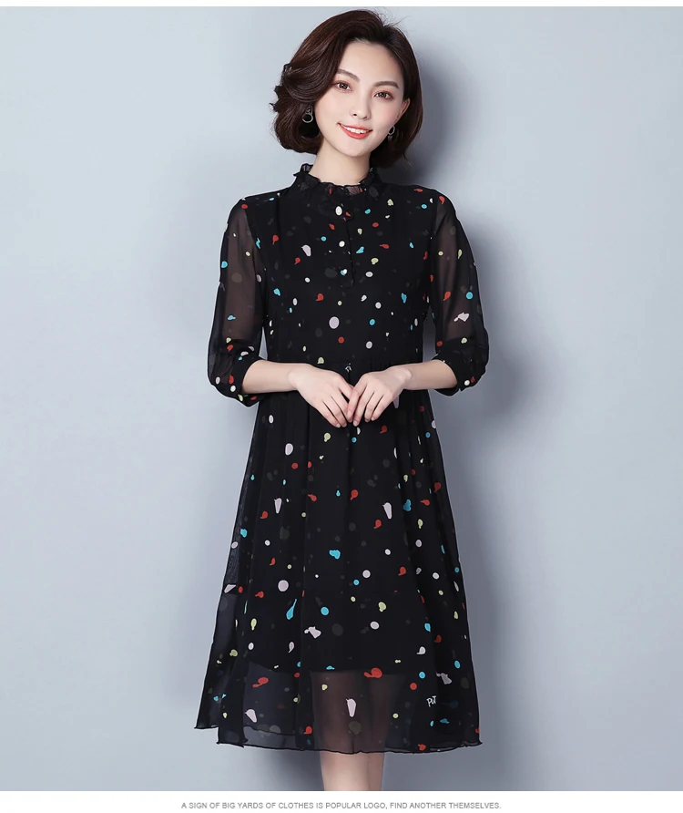 LUKAXSIKAX Новое Женское весеннее летнее платье размера плюс, женская одежда высокого качества, черное шифоновое платье с цветочным рисунком, L-5XL