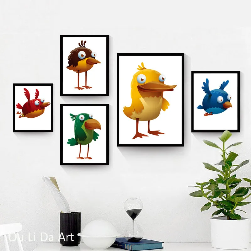 no frame cartoon cute birds canvas printings oil painting printed on home Kid room wall art decoration picture | Дом и сад
