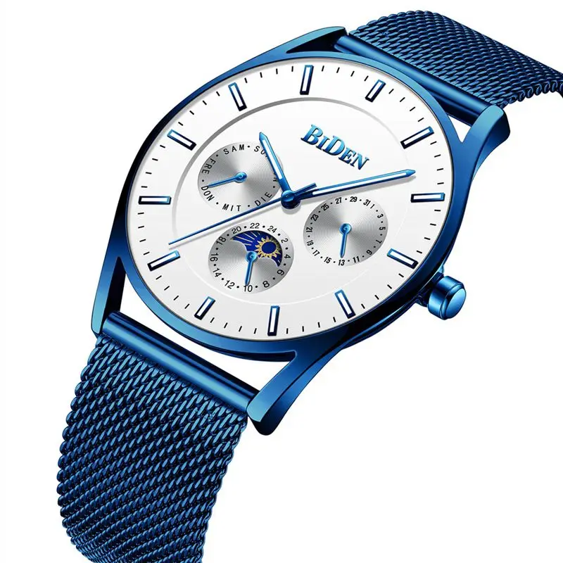 

BIDEN Top Brand Fashion Men Business Watch Casual Man Stainless Thin Wristwatch Stylish Japan Quartz High Quality Calendar Clock