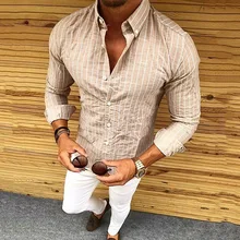 ZOGAA Новая модная тонкая мужская рубашка уличная хлопковая рубашка с лацканами 5 цветов рубашка в полоску мужская рубашка с длинным рукавом 2XL