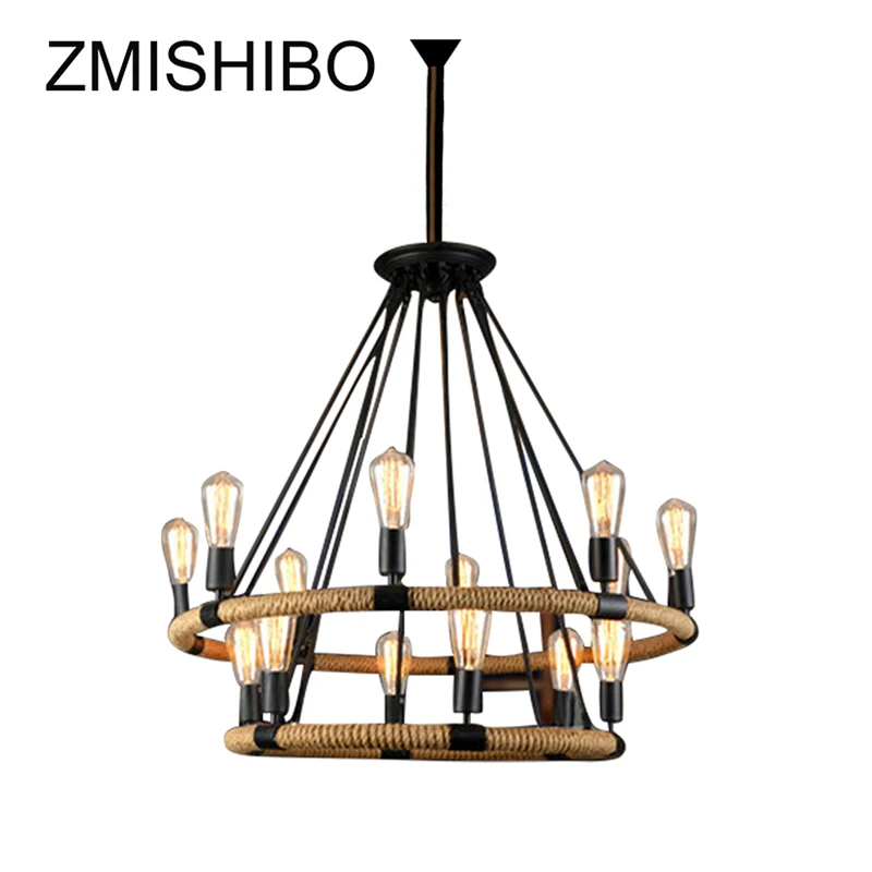 

ZMISHIBO Europe Iron Hemp Rope Pendant Lamp E27 6/8/14 Head Lamps Vintage Lighting Fixtures For Living Room Pendant Linghts