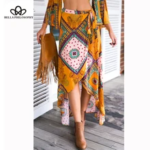 Wonder летние женские богемные асимметричные юбки с геометрическим принтом с высокой талией хлопковые длиной до лодыжки повседневные элегантные юбки
