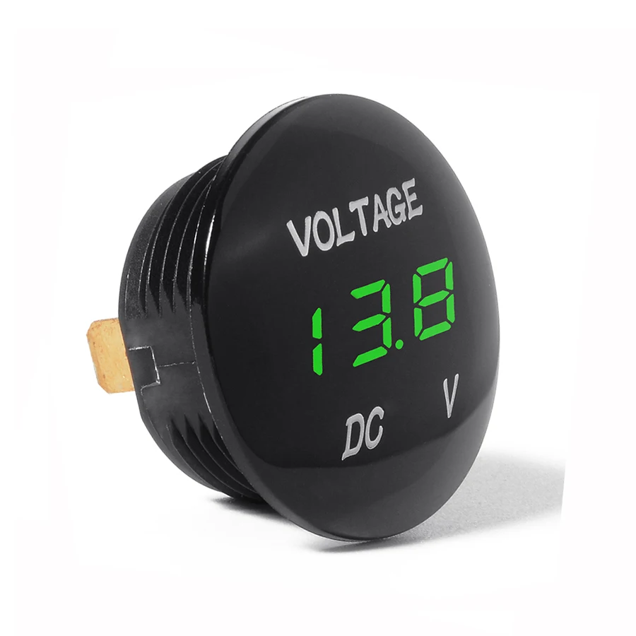 DC12V-24V-Green-Waterproof-LED-Digital-Display-Voltmeter-Socket-for-Vehicle-moterbike-Car-Round-Panel-Voltage