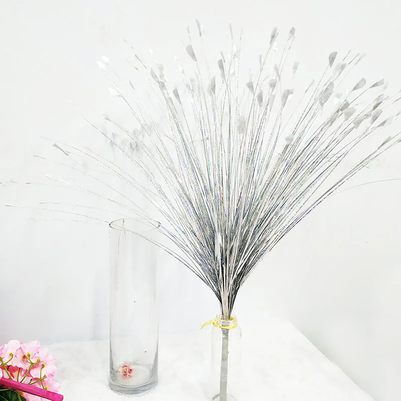 Reed цветок золотого, серебряного цвета белый павлин трава искусственное растение Свадьба дорога приведет Декор цветок реквизит для обустройства макет - Цвет: Серебристый