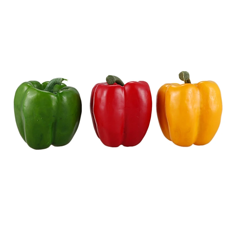 

3pcs Artificial Big Bell Red Green Pepper Peppers Fake Vegetable Kitchen Cabinet decor