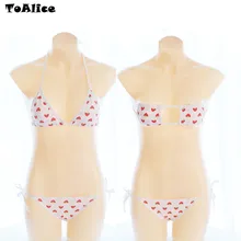 Летнее Сексуальное Милое женское нижнее белье с клубничкой, комплект из 2 предметов, комплект с бюстгальтером и трусиками, комплект бикини, милое нижнее белье Лолиты для косплея