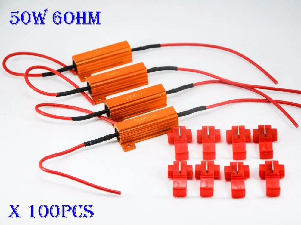 

100PCS 50W 6ohm Gold Fuse LED Bulbs High Power Fog Turn Brake Signal Load Resistor Wiring Canbus No Error Fix Flash Blink Hyper