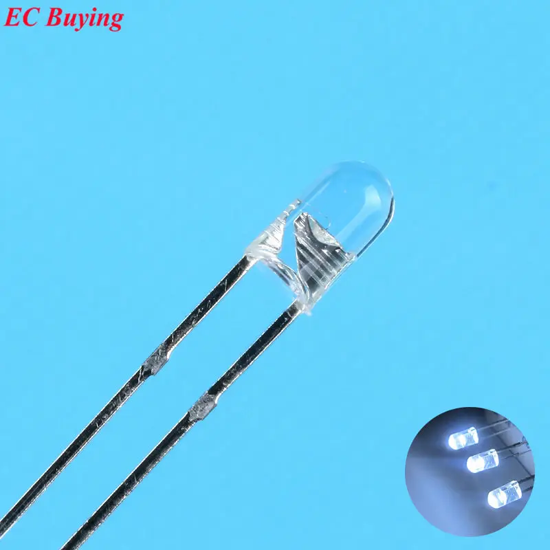

3mm White LED Round Boundless Light Emitting Diode Transparent Ultra Bright Lamp Plug-in DIY Kit Practice Endless DIP10 pcs/lot