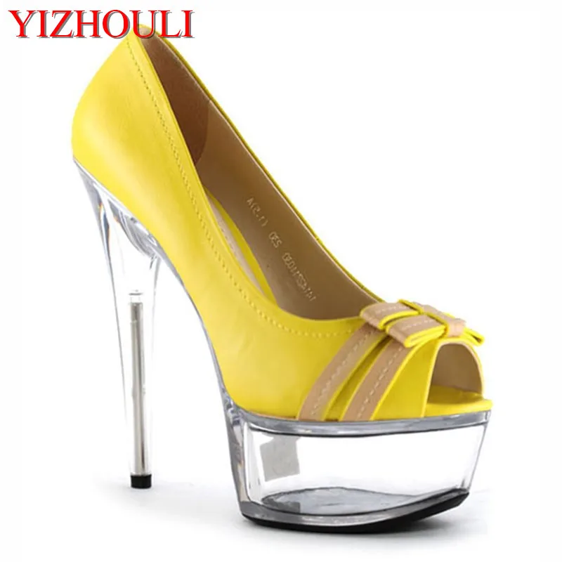 

New Arrival 15cm Ultra High Heels Platform Shallow Mouth Shoes Yellow Crystal High-Heeled Shoe Gorgeous High Heels