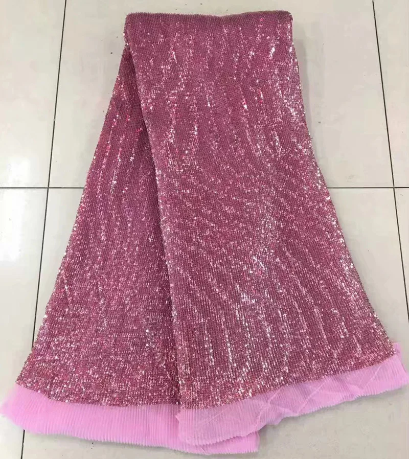 

Free shipping (5yards/pc) beautiful pink African sequins lace fabric bling bling French net lace fabric for party dress FNJ46