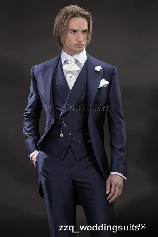 New Design Blu Scuro Frac Gentleman Smoking Dello Sposo Picco Risvolto uomo  Abiti Da Sposa Prom Abbigliamento (Jacket + pants + tie + Vest)|vest  outerwear|vest mollevest tee - AliExpress