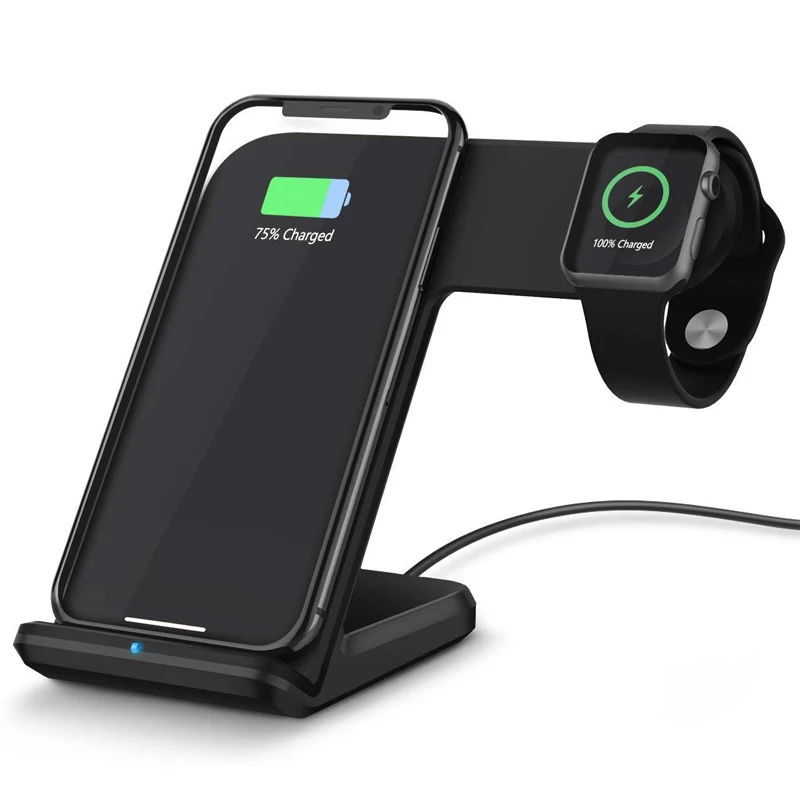

2 in 1 QI Wireless Charger Type C Port Fast Charging Dock Holder Stand Braceket for Watch iPhone Samsung