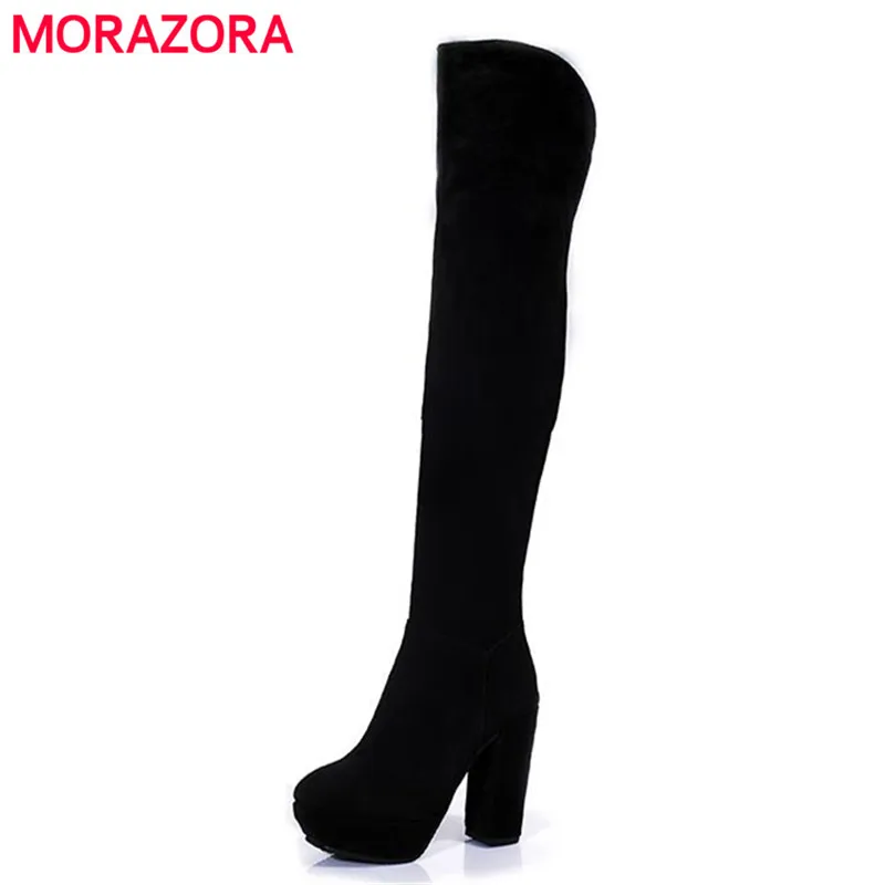 ФОТО Chunky high heels sexy nubuck leather over the knee boots round toe zipper warm winter boots elegant solid office women shoes