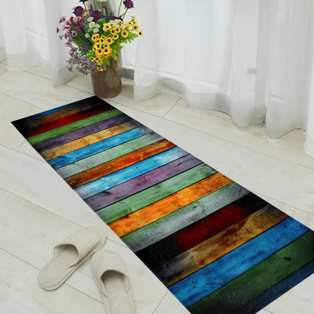 1Pc Flannel Striped Pattern Doormat Floor Mat Anti slip Carpet Kitchen