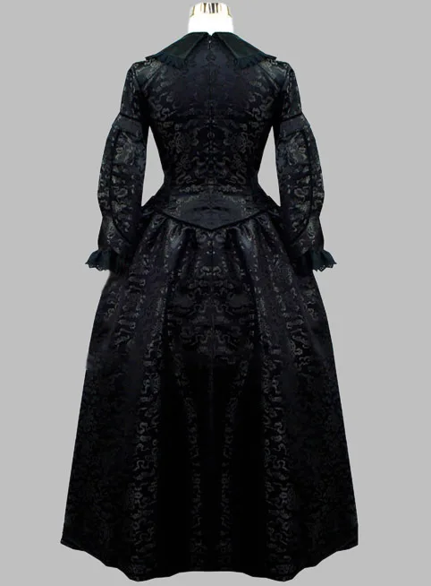 Чисто черное готическое викторианское платье длинная викторианская одежда