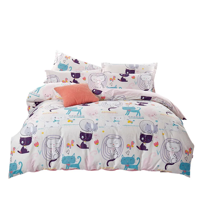 

3/4pcs/set Bedding Set Cartoon Colorful Paradise For Pet Cats Design Bed Cover Sheet Pillow Case 100% Cotton 3 Size S/L/XL
