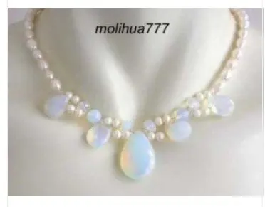 

Blue Fire Opal white Pearl Cluster Necklace with gift