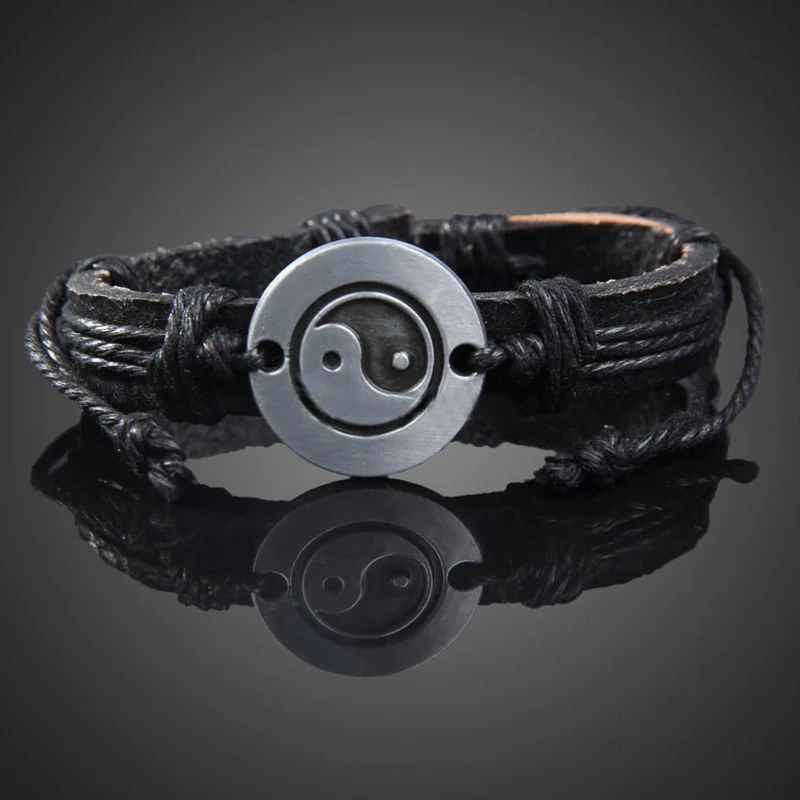 Charms Unisex Leather Bracelet Shellhard Punk Handmade Braided Wristband Yin Yang Bracelets & Bangles For Women Men Jewellery