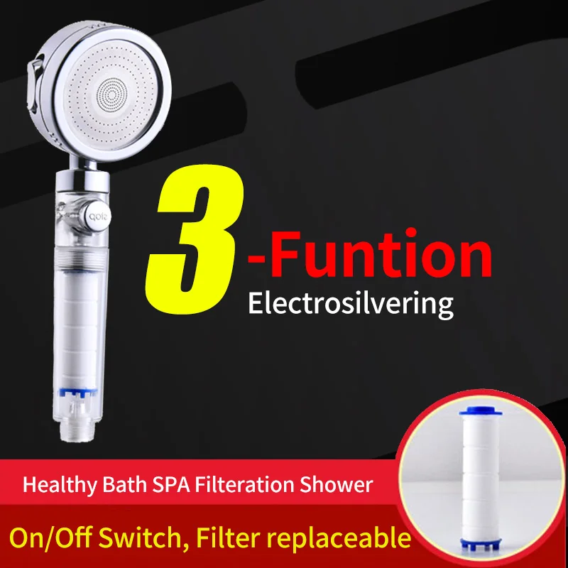 ZhangJi 3-Function Filter Shower Head with Stop Button Bathroom Multifunction 80mm Nozzle Electroplated Water Saving Sprayer ZhangJi 3-Function Filter Shower Head with Stop Button Bathroom Multifunction 80mm Nozzle Electroplated Water Saving Sprayer