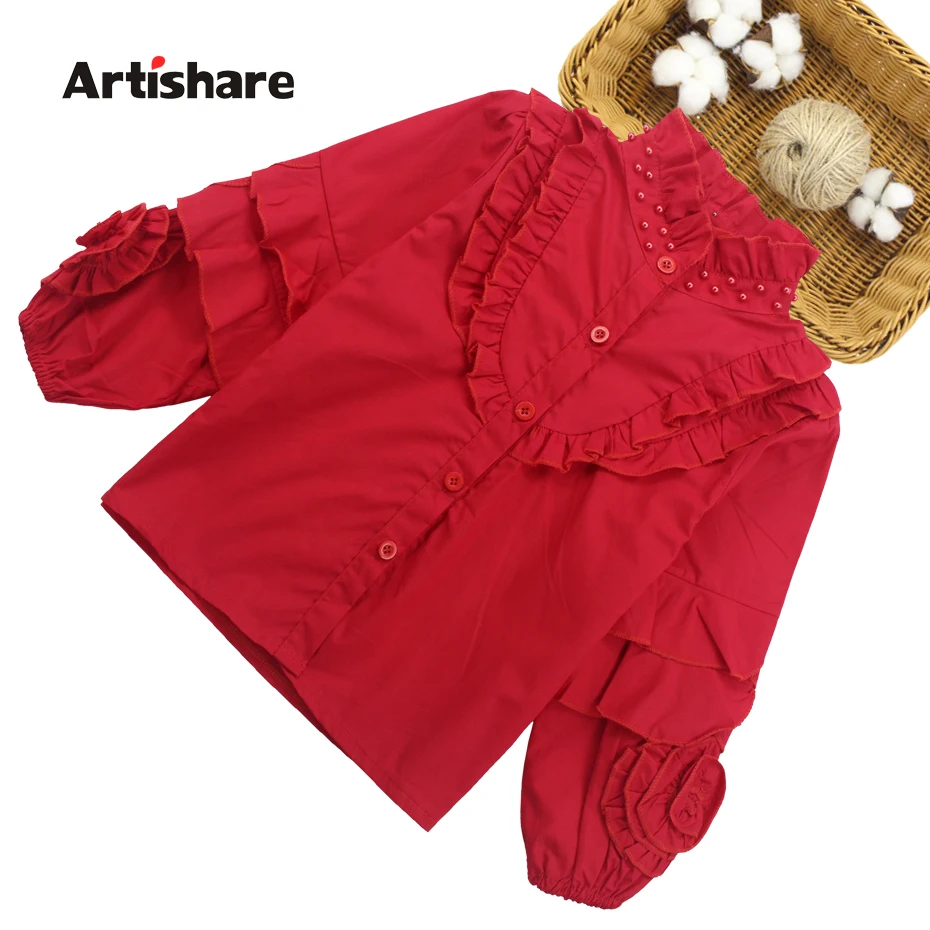 

Girls Blouse 2019 Newest Girls Blouse With Flower Red Shirt Children Teenage Girls Tank Tops For 6 8 10 12 13 14 Years