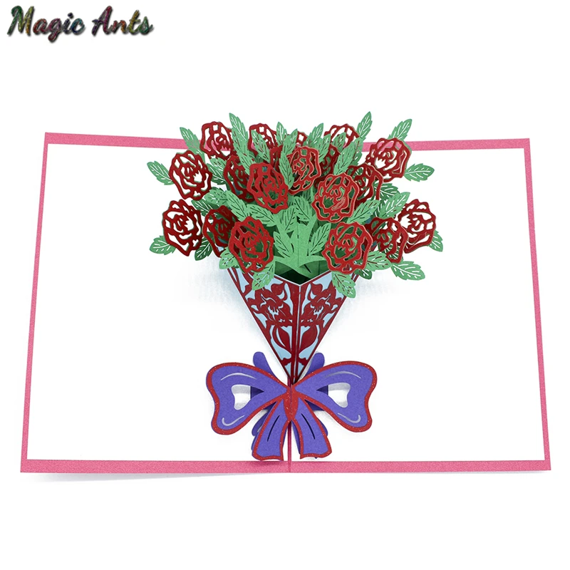  A bouquet of Rose flowers 3D Pop UP Card Birthday Gift with envelope sticker laser cut invitation G - 32878835402