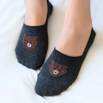 

Leisure Comfortable Shallow Mouth Cotton Short Sock Cartoon Bear Breathable Invisible NonSlip Fshion Women Short Sock