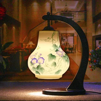 Винтажный Стиль Фарфоровые керамические настольные лампы для прикроватной тумбочки китайский разноцветный светильник для спальни гостиной лампы