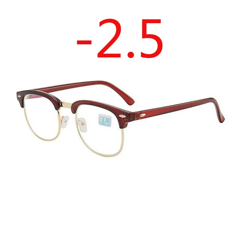 0,5-1-1,5-2-2,5-3-3,5-4 заклепки очки для близорукости с градусом женские мужские короткие-очки для коррекции зрения черная оправа зеленая пленка с покрытием - Цвет оправы: bright tea -2.5