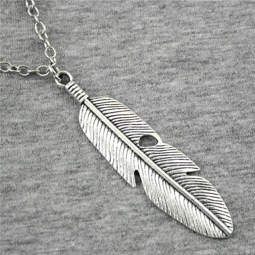 Vintage Silver Tone Feather Pendant