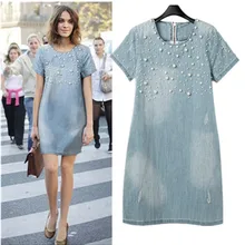 Maternity summer 2016 high quality fashion jean denim maternity summer dress loose plus size maternity one-piece dress