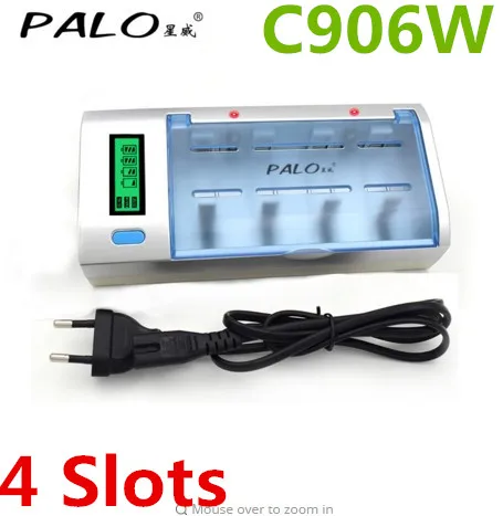 

PALO C906W charger 4Slots LCD Display Smart Battery Charger for Nimh Nicd AA/AAA/SC/C/D/9V Rechargeable battery+US EU AU UK plug