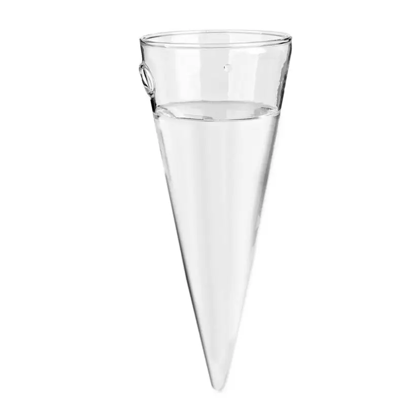 Circular Cone Glass Wall Hanging Vase Bottle For Plant Flower
