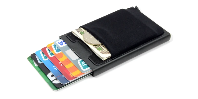 BONAMIE Лидер продаж! Кредитные держатель для карт случае алюминиевый кошелёк с эластичностью задний карман RFID тонкий металлический кошелек