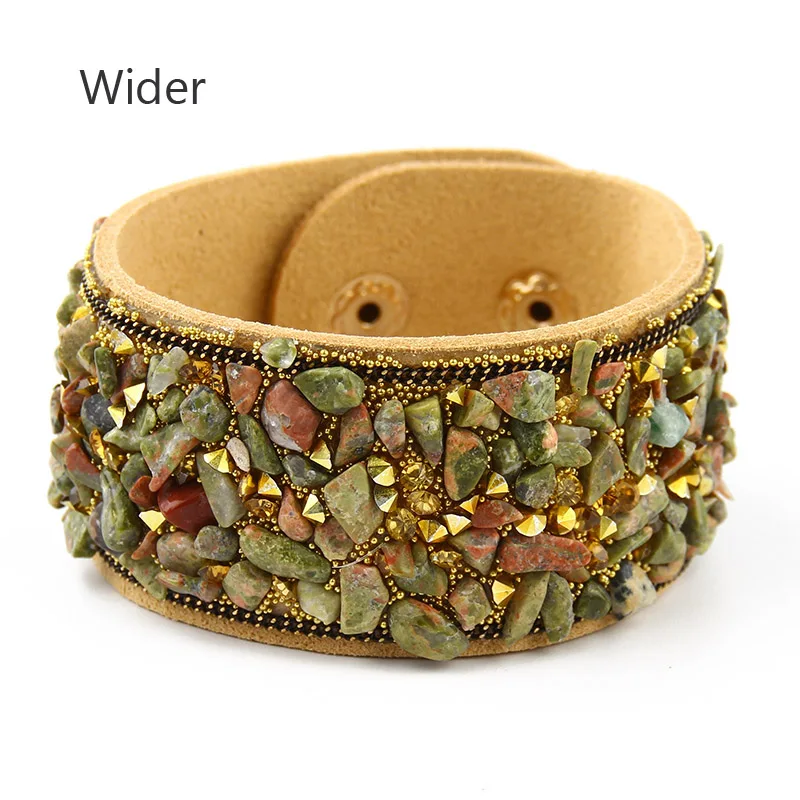 Горячая Распродажа Модный женский браслет с натуральными камнями винтажный кожаный браслет с пуговицами женские ювелирные изделия - Окраска металла: khaki