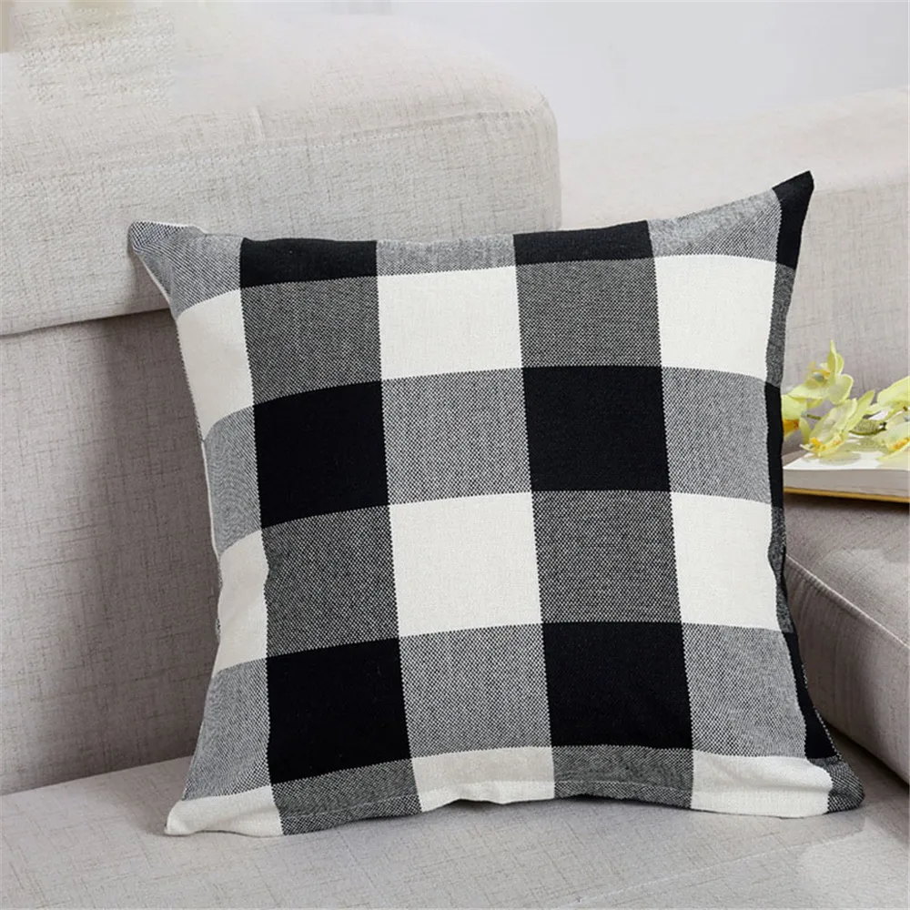

Modern simple thick pound cotton hemp black and white lattice holding pillowcase with core sofa cushion waist Pillow