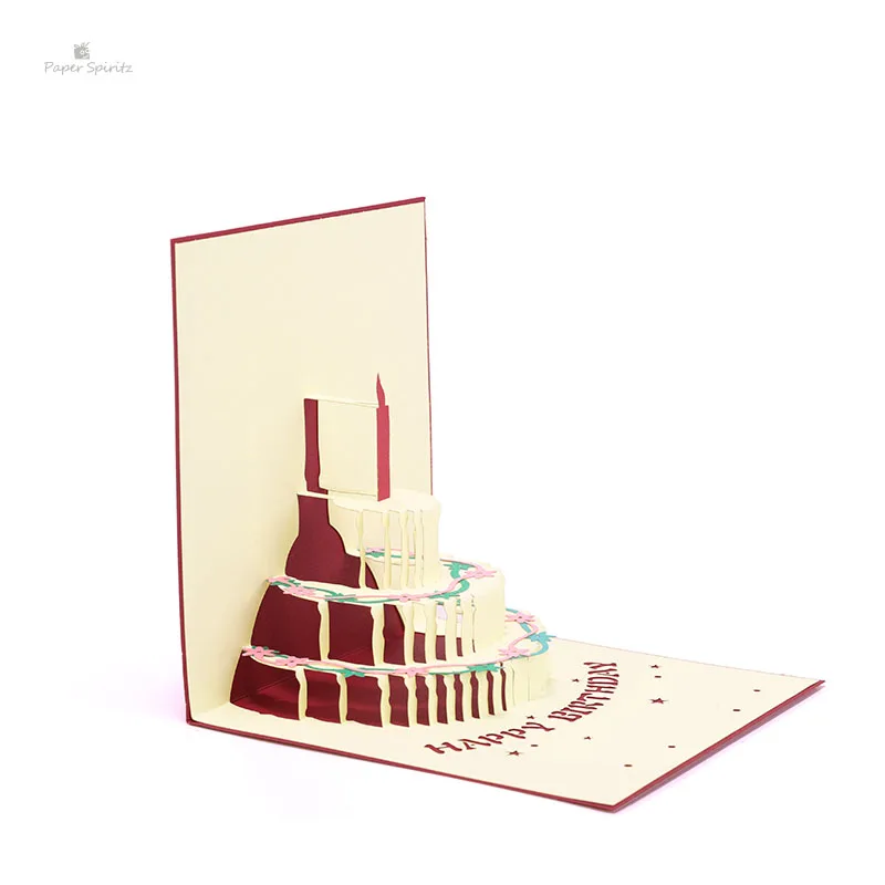  PAPER SPIRITZ laser birthday Cake 3d pop up paper card with blank envelope invitations greeting car - 32891446422