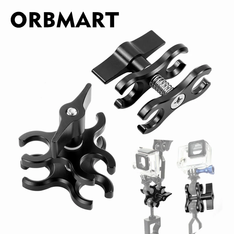 

ORBMART Upgraded Version 3 Holes Butterfly Clip Diving Bracket Monut Skeletons Sport Camera Accessory Lamp Arm Ball Head Clamp