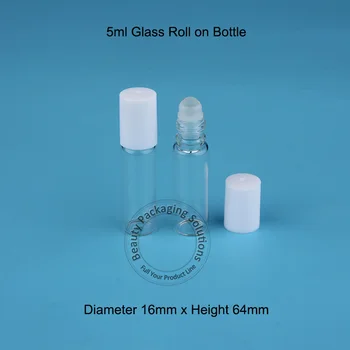 

100pcs/Lot Wholesale 5ml Glass Essential Oil Bottle Mini 1/6OZ Cosmetic Roll On Bottle Refillable Pot White Cap Small Packaging