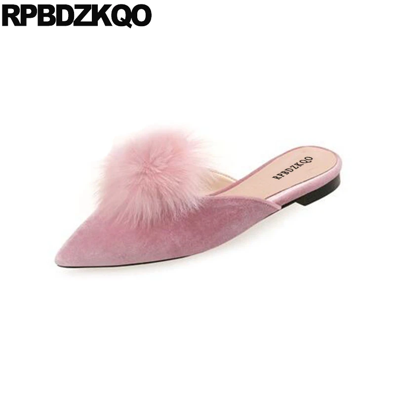 

china fur pink suede mules flats 12 44 pointed toe slip on chinese large size designer shoes women luxury 2018 11 high quality
