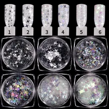 1 коробка лазерные серебряные блестки Звезда Дизайн ногтей Блеск Дартс чешуйчатая голографическая AB блестки 3D наконечник порошок Маникюр украшения ногтей