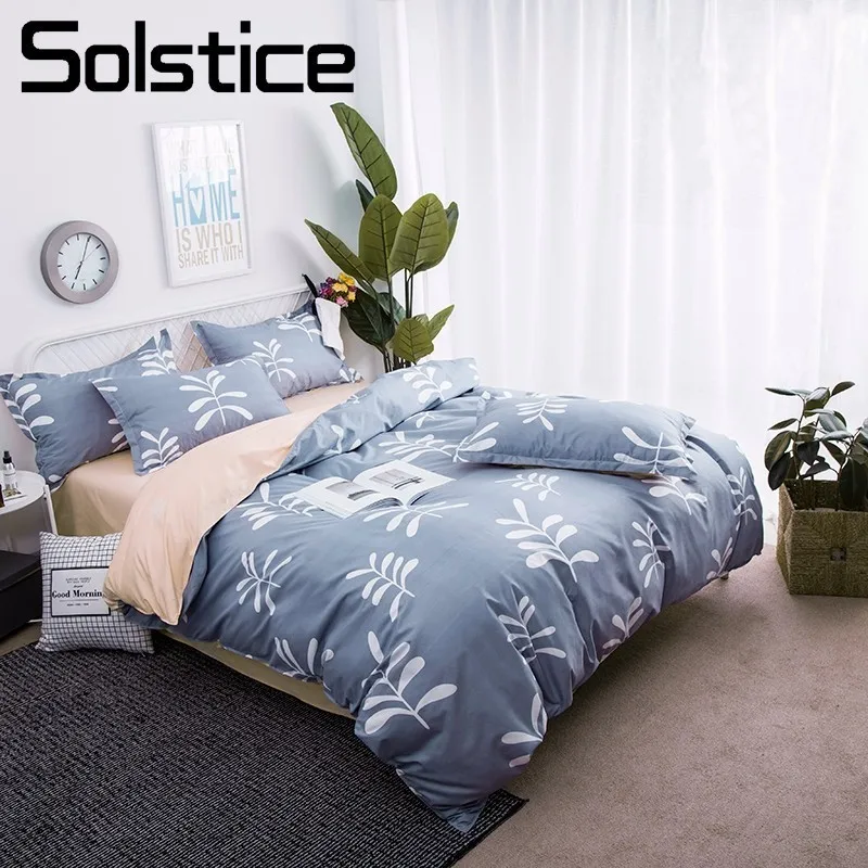 

Solstice Home Textile Leaf Duvet Cover Boy Teen Couple Bedding Set Soft Bed Sheet Pillowcase 3/4Pcs Bedlinen King Full Twin Size
