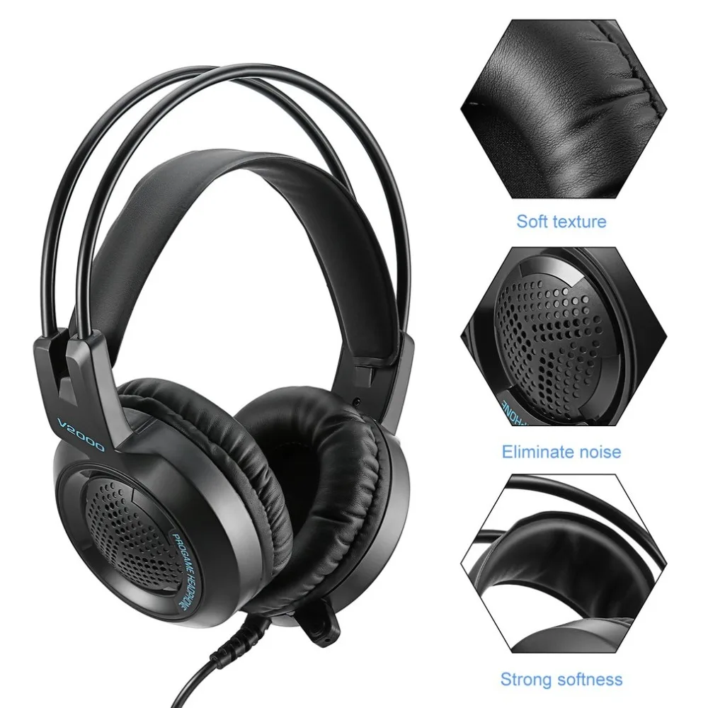 

V2000 Headset 7.1 Channel 3.5mm Jack Bass Stereo Sound Effect Gaming Headphone With Mic for Computer PC Laptop Gamer Headset Hot