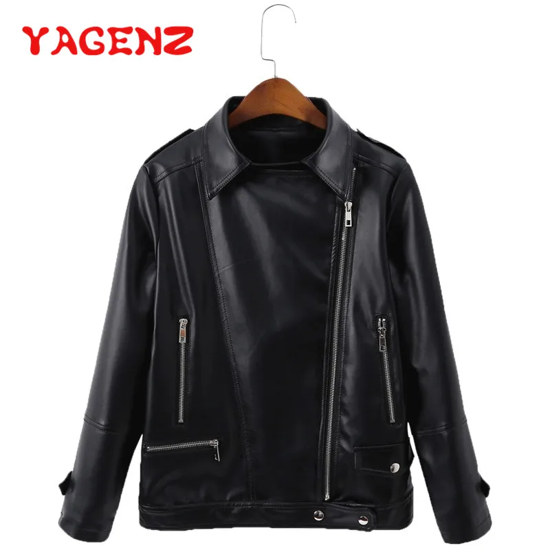 

YAGENZ Oversized Leather Jacket Women Short Coat 6XL 7XL Spring Autumn Coat Womens lapel Jacket Chaqueta Mujer Leather Coat 285