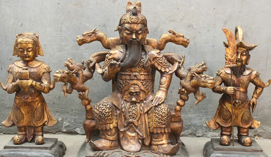 

JP S0524 22" China Chinese Fengshui Bronze Seat Guan Gong Yu God & Sword Seal Statue Set