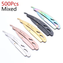 500 шт 2*14 см фиолетовый дракон Мужской прямой парикмахерский инструмент край складной нож для бритья инструменты для удаления волос Бритва Z6102