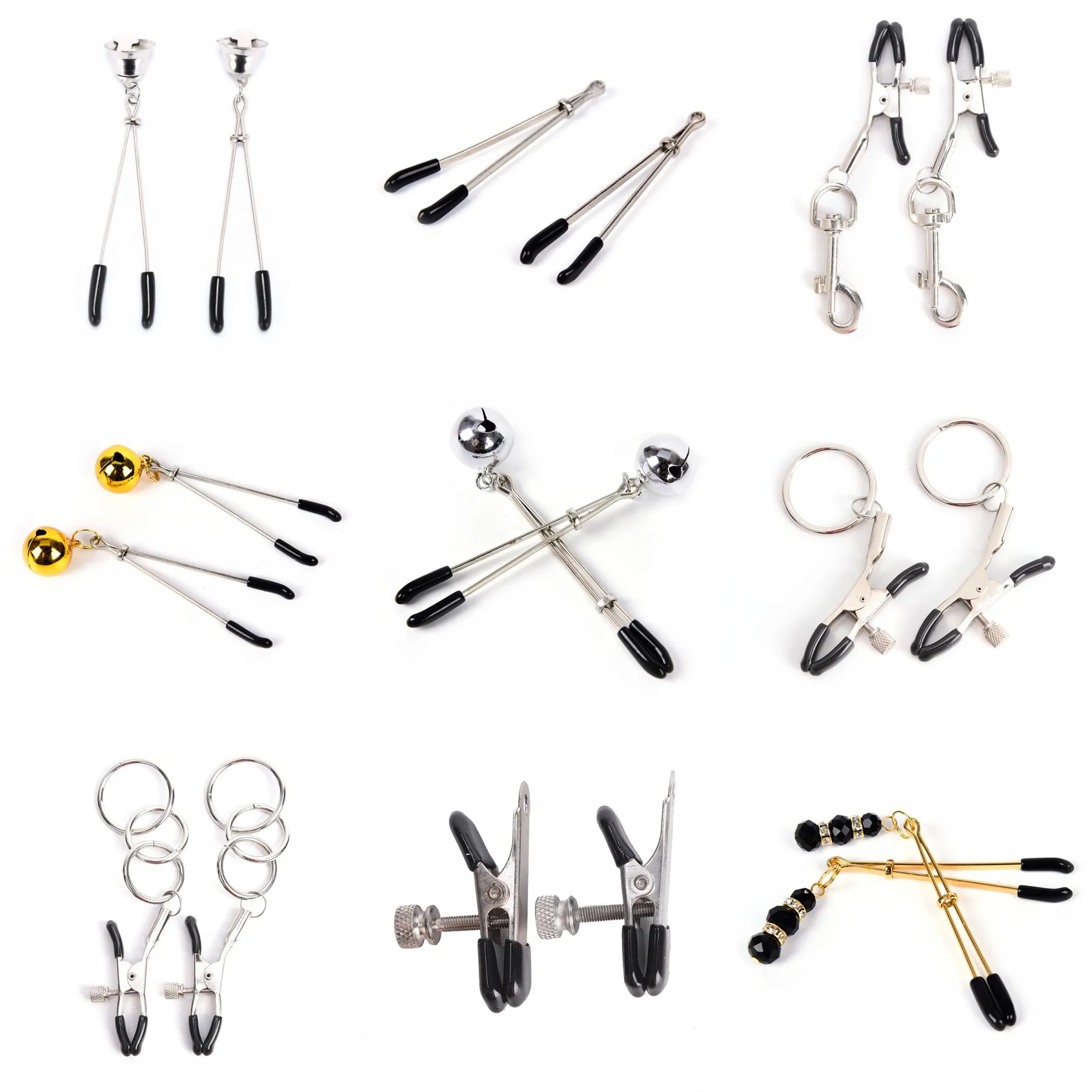 

14style Erotic Toy Gold Chain Fetish Nipple Clamps Clips Shaking Milk Stimulate For Couple Breast Clips Exotic Accessories