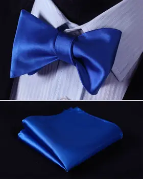 

BL21M Pure Royal Blue Solid 100%Silk Jacquard Woven Men Butterfly Self Bow Tie BowTie Pocket Square Handkerchief Hanky Suit Set