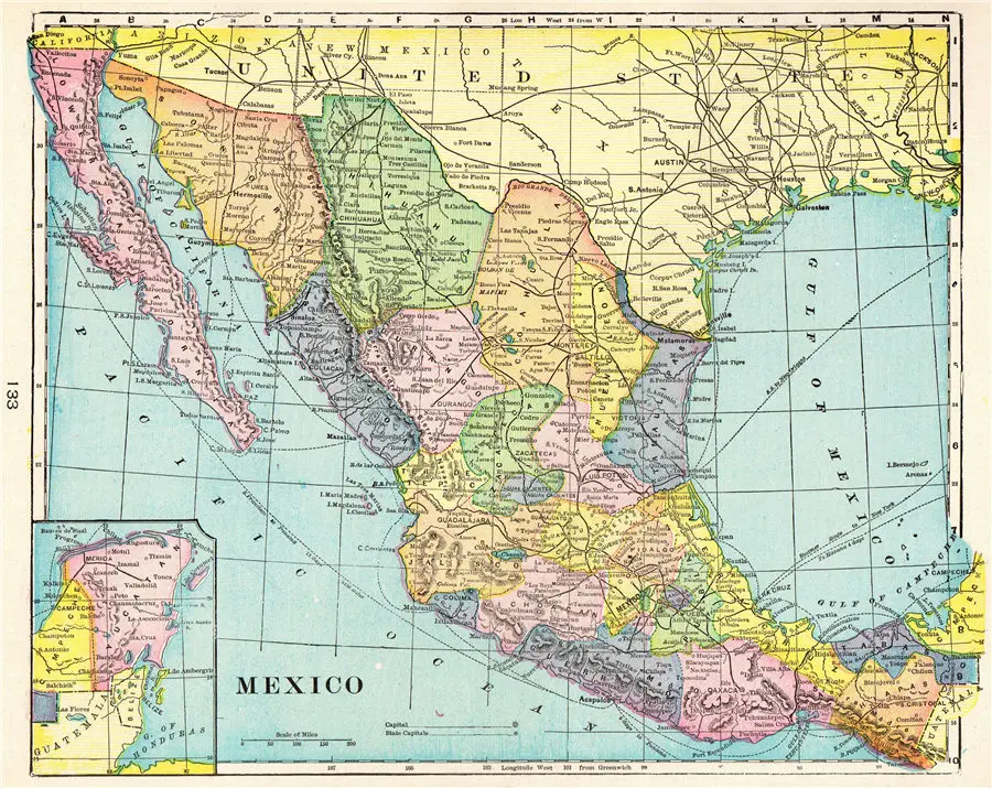 1903 Antique MEXICO Map
