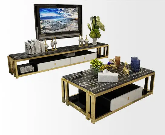 Natural glass Stainless steel Coffee Table Living Room Home Furniture minimalist modern rectangle mesas de centro table basse