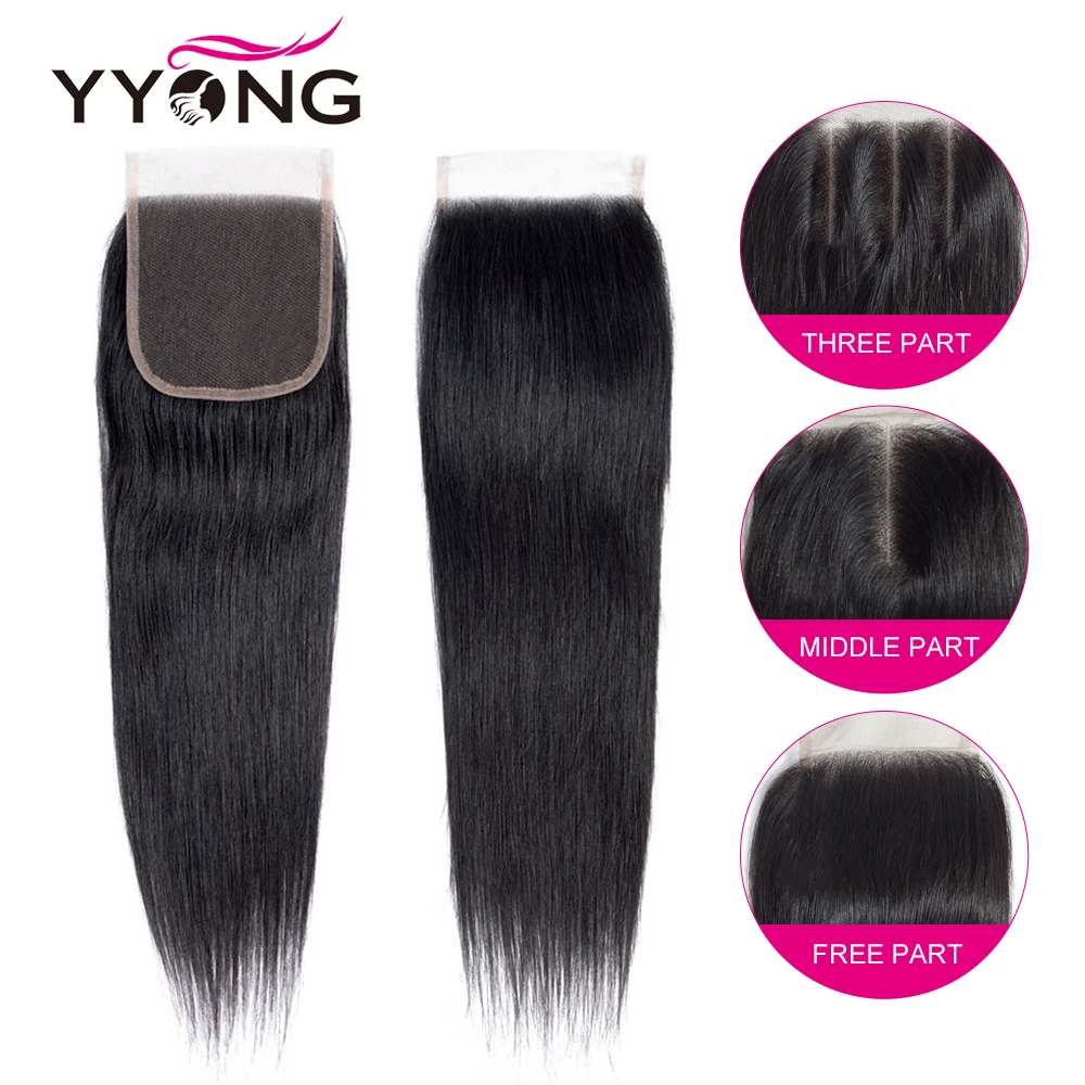 Yyong Straight Hair Bundles With Closure Brazilian Hair Weave 3 Bundles Non Remy Human Hair Bundles With Closure Hair Extension